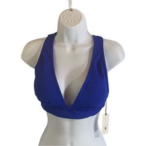 Shade and Shore Womens Tall Triangle Ribbed Bikini Top Blue Size Medium